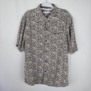 Tommy Bahama Mens Large Silk Shirt Brown Gray White Short Sleeve Button